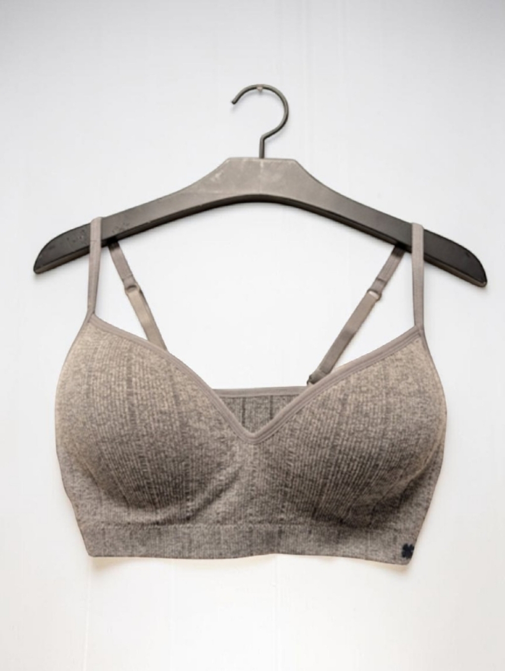 Lucky Brand Wireless Bralette Gray Ribbed Knit Comfort Bra Adjustable Straps XL